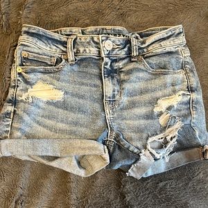 blue ripped American eagle jean shorts